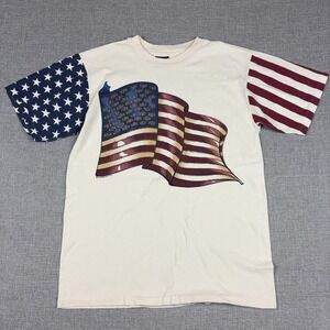 Vintage Diamond Dust Shirt Mens M White USA Flag Graphic Tee Glitter 1996